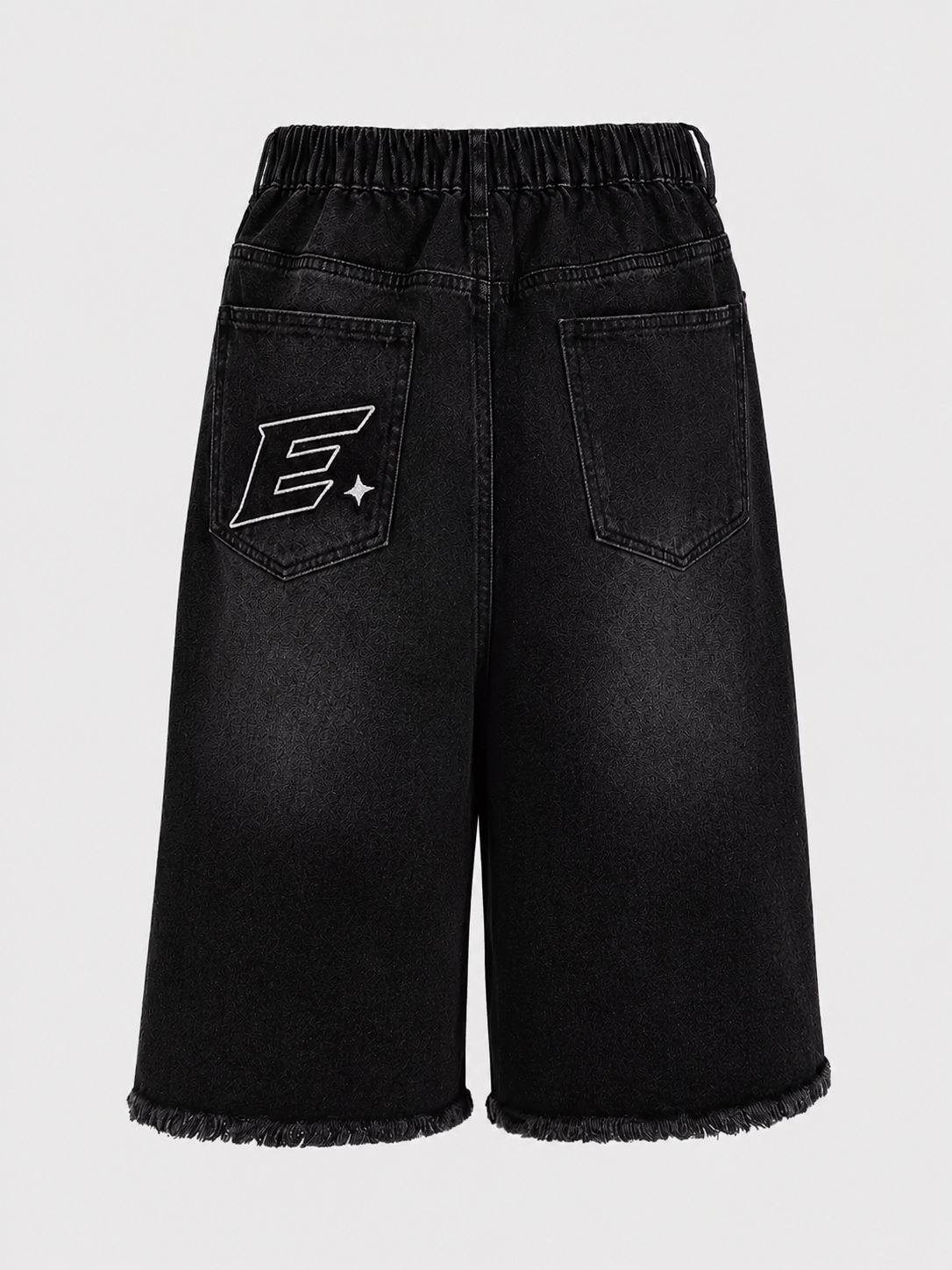RHINESTONE DENIM JORTS - BLACK